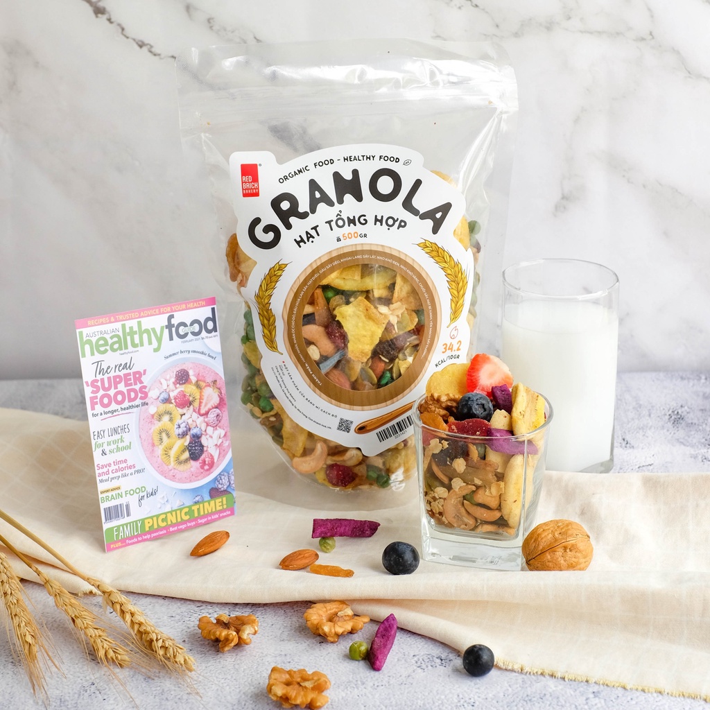 Granola Siêu Hạt Mix 11 Loại Hạt Thương Hiệu Gạch Đỏ 500G, Ngũ Cốc Giảm Cân Chuẩn Ăn Kiêng