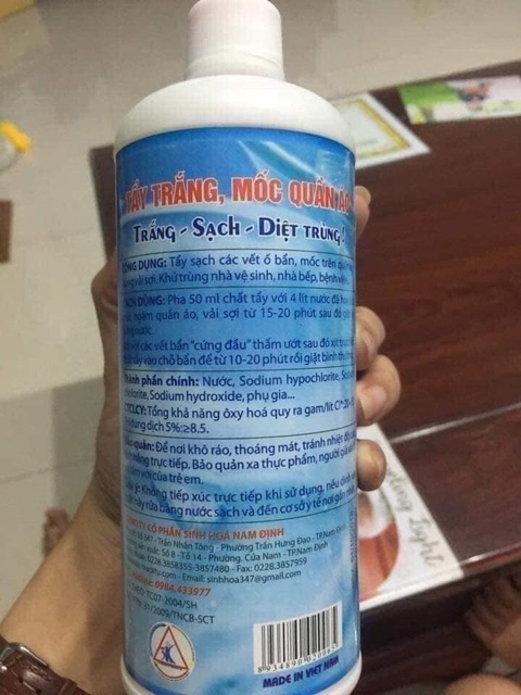CHAI TẨY TRẮNG TẨY MỐC QUẦN ÁO TRACATU LOẠI TO 500ML