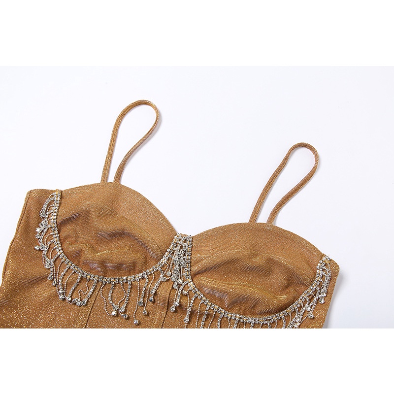 DUNEA Áo Hai Dây Đính Đá Tua Rua Quyến Rũ Thời Trang Cho Nữ