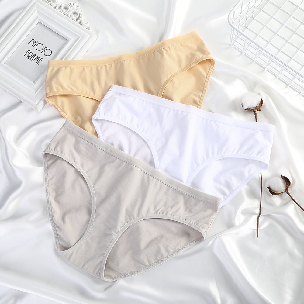 Quần Lót Cotton Levao Lưng Vừa Thoáng Khí Màu Sắc Đơn Giản Cho Nữ