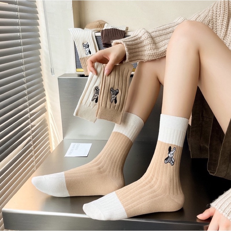 Tất vớ cao cổ nam/nữ thêu hình thỏ Bad Rabbit - bedth.socks