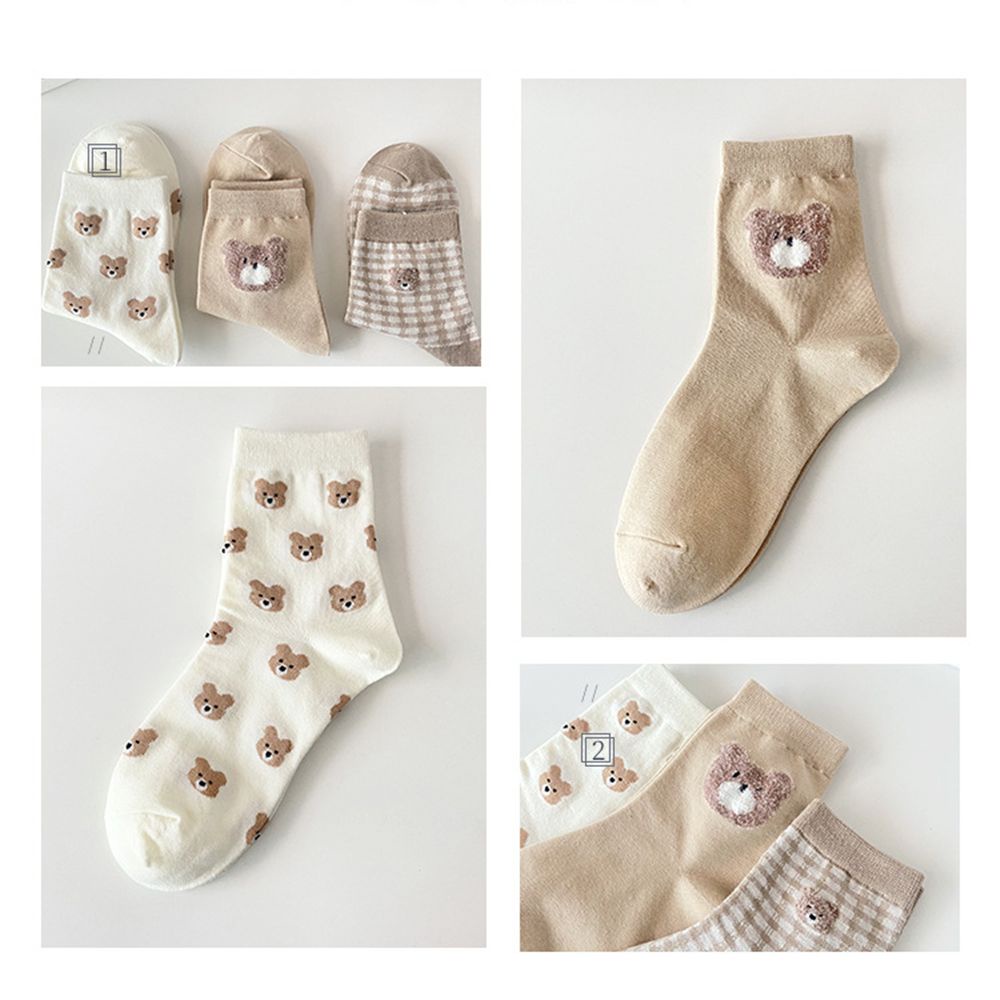 Vớ cotton cổ vừa in hình gấu dễ thương cho nữ