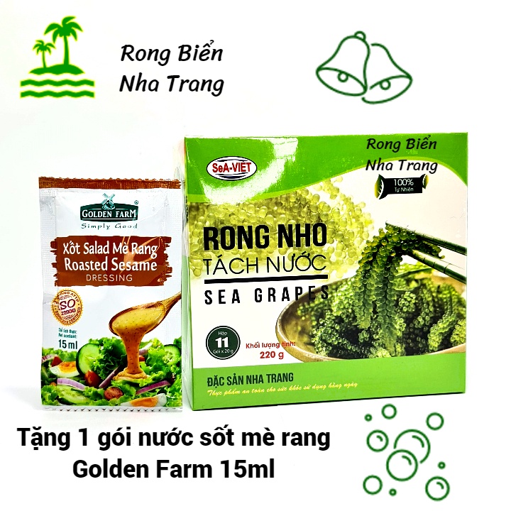 Rong nho tách nước Sea Việt hộp 220g (11 gói x 20g) - Tặng 1 gói xốt mè rang Golden Farm 15ml