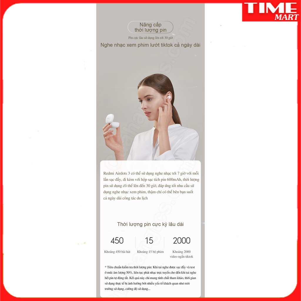 Tai nghe Bluetooth True Wireless Redmi Airdots 3 Tai nghe không dây Xiaomi [TIME_MART siêu thị tiện ích gia đình]