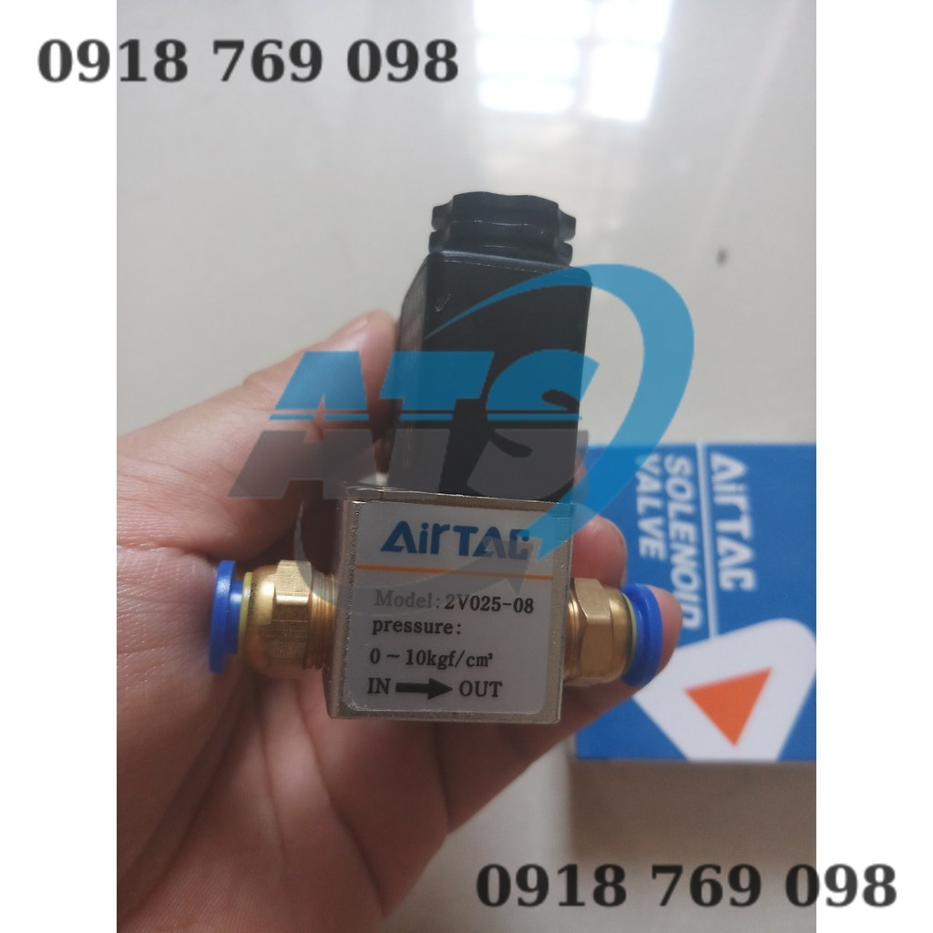 Van điện từ khí nén 2 cửa 2 vị trí Airtac, van điện từ khí nén 2v025-08 AIRTAC pc802