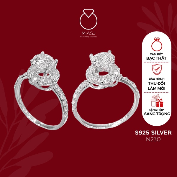 Nhẫn nữ bạc Ý S925 nạm đá xoàng 2 tầng cao cấp MiASJ N230 sang trọng