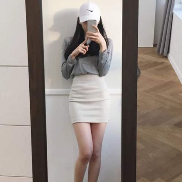 Chân váy trắng bút chì Cao Cấp Kèm Video Tự Quay Cam Thường.