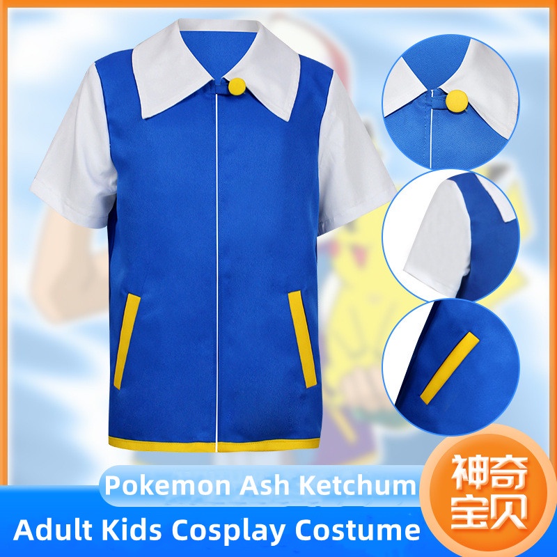 Bộ Áo Khoác + Găng Tay + Nón Hóa Trang Pokemon Ash Ketchum Cho Người Lớn Và Trẻ Em
