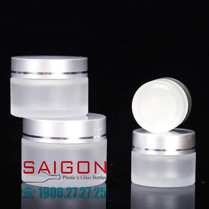 10 Hũ Thủy Tinh Mờ Đựng Kem Nắp Xi Bạc