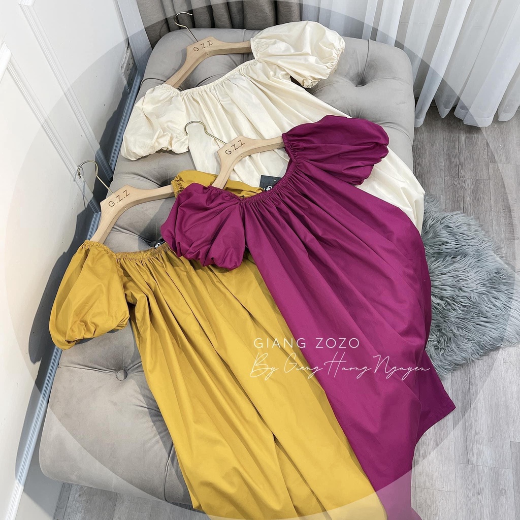 Váy trễ vai dáng maxi chất thô mềm thoáng mát đầm trễ vai 4 màu sang chảnh V1468