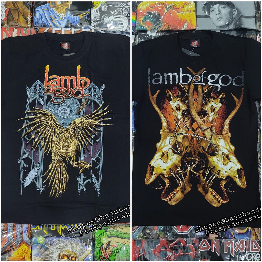 Lamb of god baju band tshirt collection skull goat crow kambing gagak rock metal vintage | Đá nóng | Rock band black large plus size xs-xxxl 100% cotton dành cho nam giới quà tặng sinh nhật thông thường