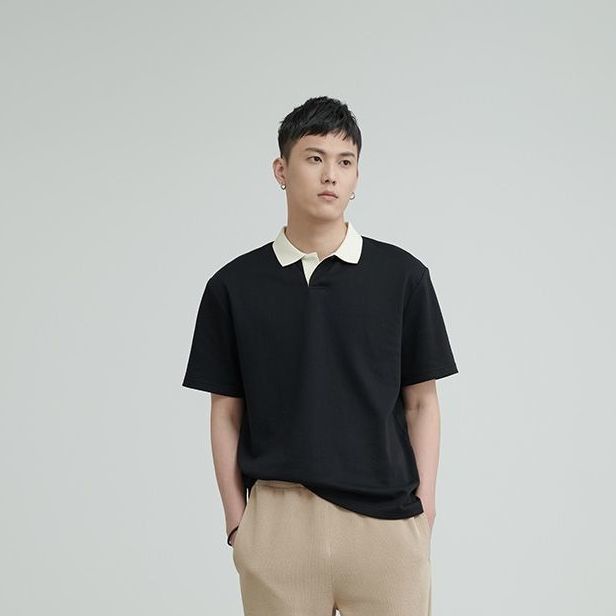 Áo Thun POLO Dệt Kim Tay Ngắn Dáng Rộng Màu Trơn Phong Cách Nhật Bản Thời Trang Mùa Hè Cho Nam Giới 100