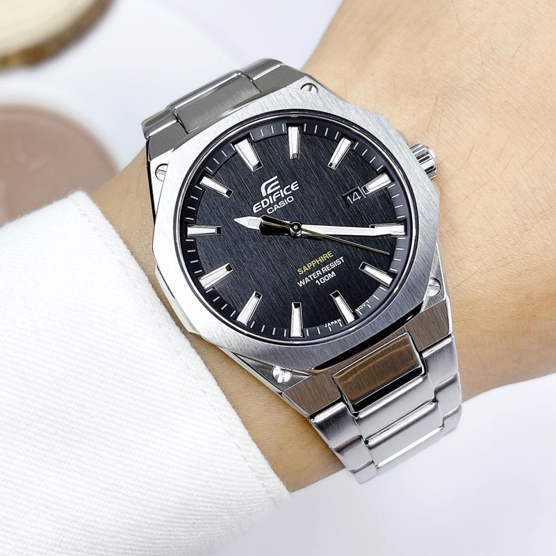 Đồng hồ nam dây thép kính Saphire chính hãng Casio Edifice EFR S108D-1A  Mặt đen chống nước Bảo hành 5 năm Hyma watch