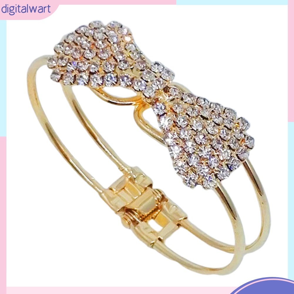 Vòng tay mạ vàng mặt nơ đính đá lấp lánh xinh xắn dễ thương dành cho nữ