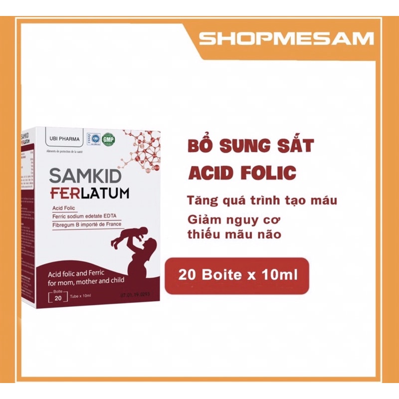 SAMKID ferlatum _Ống uống bổ sung sắt và acid folic cho bà bầu,trẻ em,người già