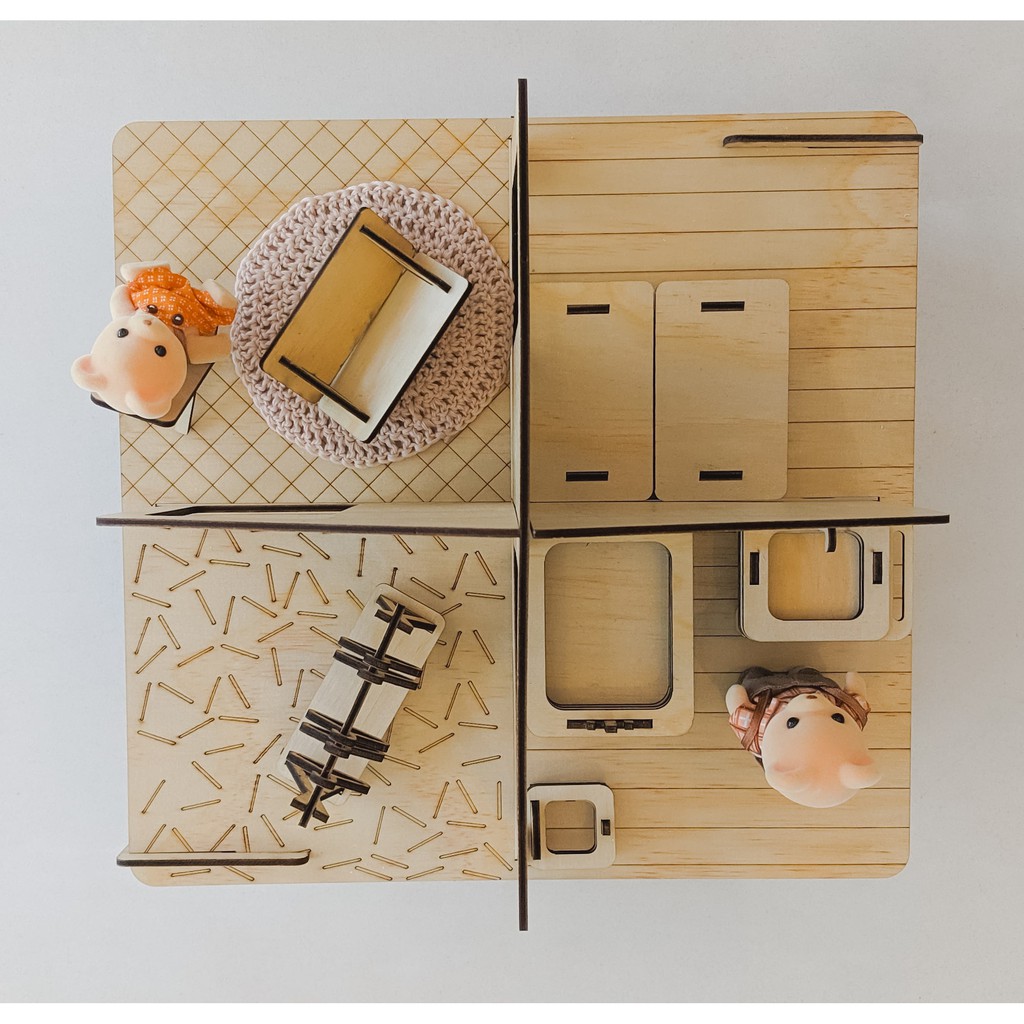 Mô hình nhà búp bê gỗ kèm nội thất lắp ráp
