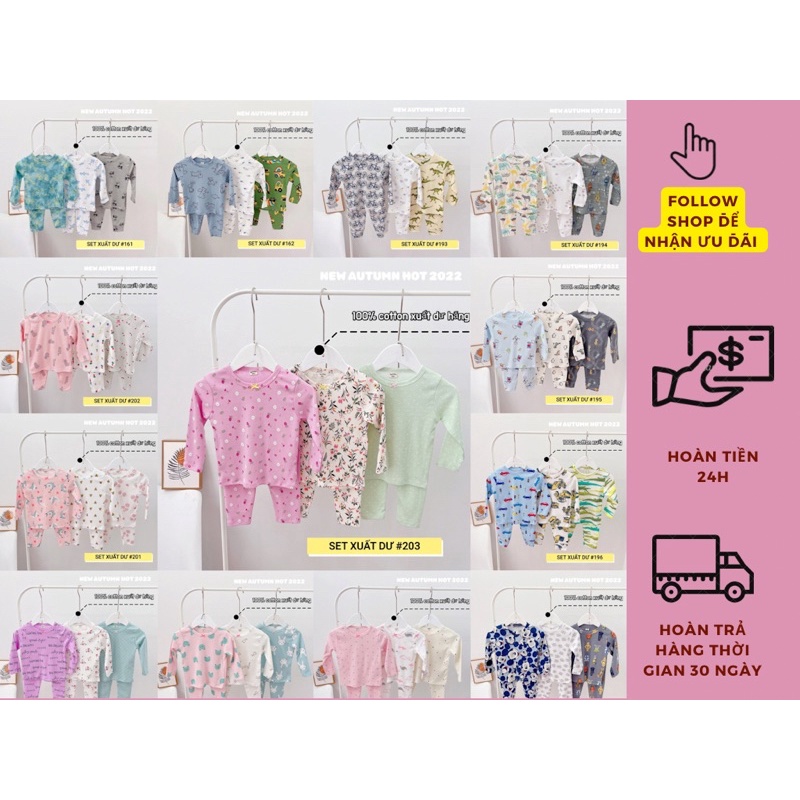 SET 3 bộ dài tay bé gái mùa thu , chất liệu cotton borip co giãn 4 chiều , hoạ tiết cute