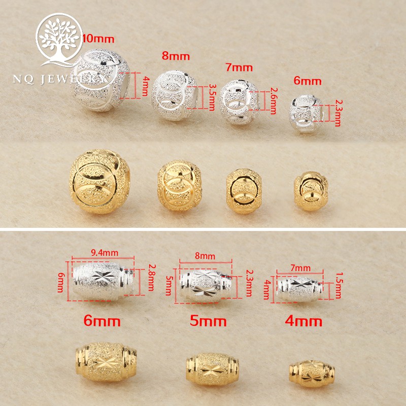 Charm bạc hạt ô liu họa tiết mạ vàng - NQ Jewelry