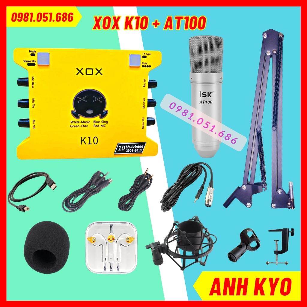 Bộ mic thu âm, hát livestream sound card k10 2020 và mic isk at100 loại 1, dễ dàng lắp đặt, thu âm điện thoại, máy tính