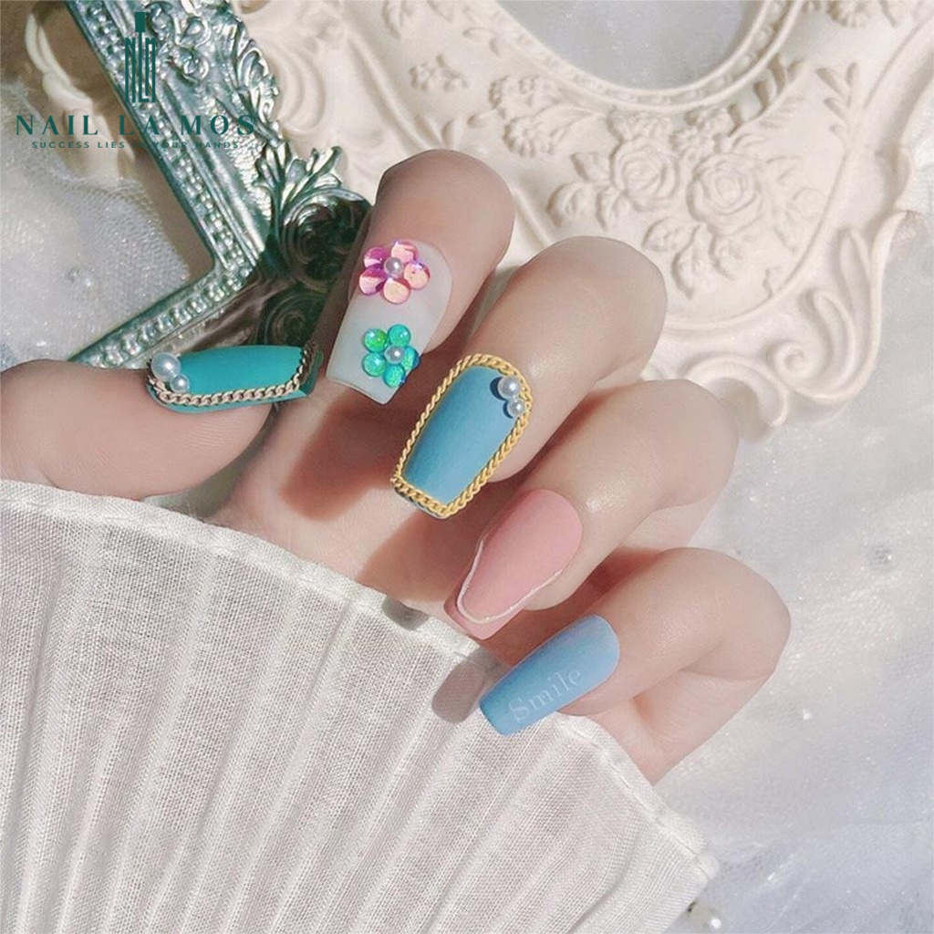 Đá nails cao cấp trang trí móng - Khay đá giọt sương chân bằng mix size 6 màu rất sáng