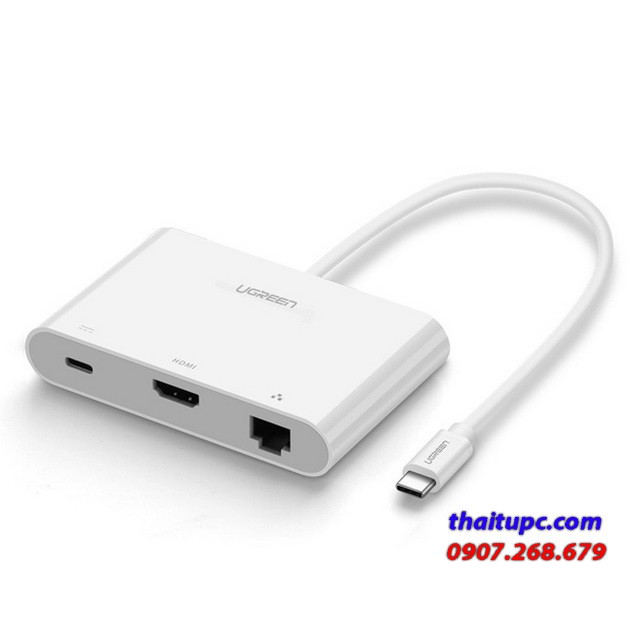 Cáp chuyển USB Type C sang HDMI + Hub USB 2.0 hỗ trợ Lan 10/100Mbps Ugreen 30440