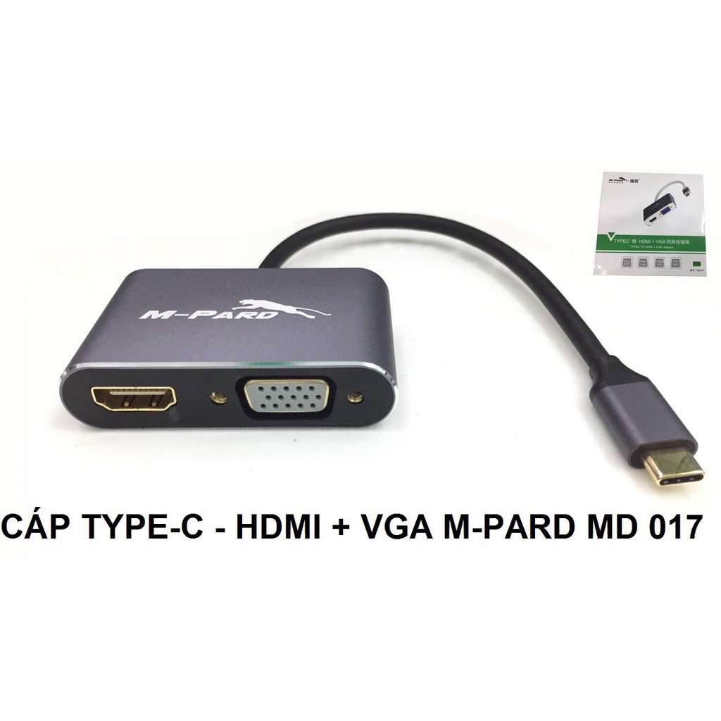 Cáp Type C -&gt; Vga + HDMI M-pard MD 017, cáp chuyển type C sang Vga và HDMI