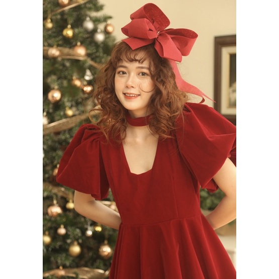 Váy nhung cứng Mary Dress tay bồng cổ thang thang caocaobycaochen có bigsize