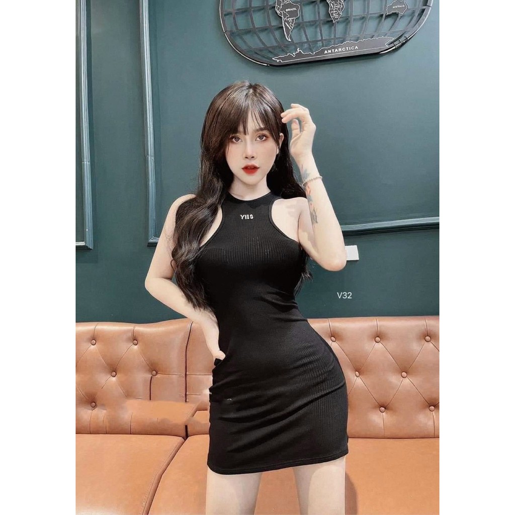 Đầm body ba lỗ in chữ YES chất thun gân dày dặn có 3 màu y hình MIDORI247