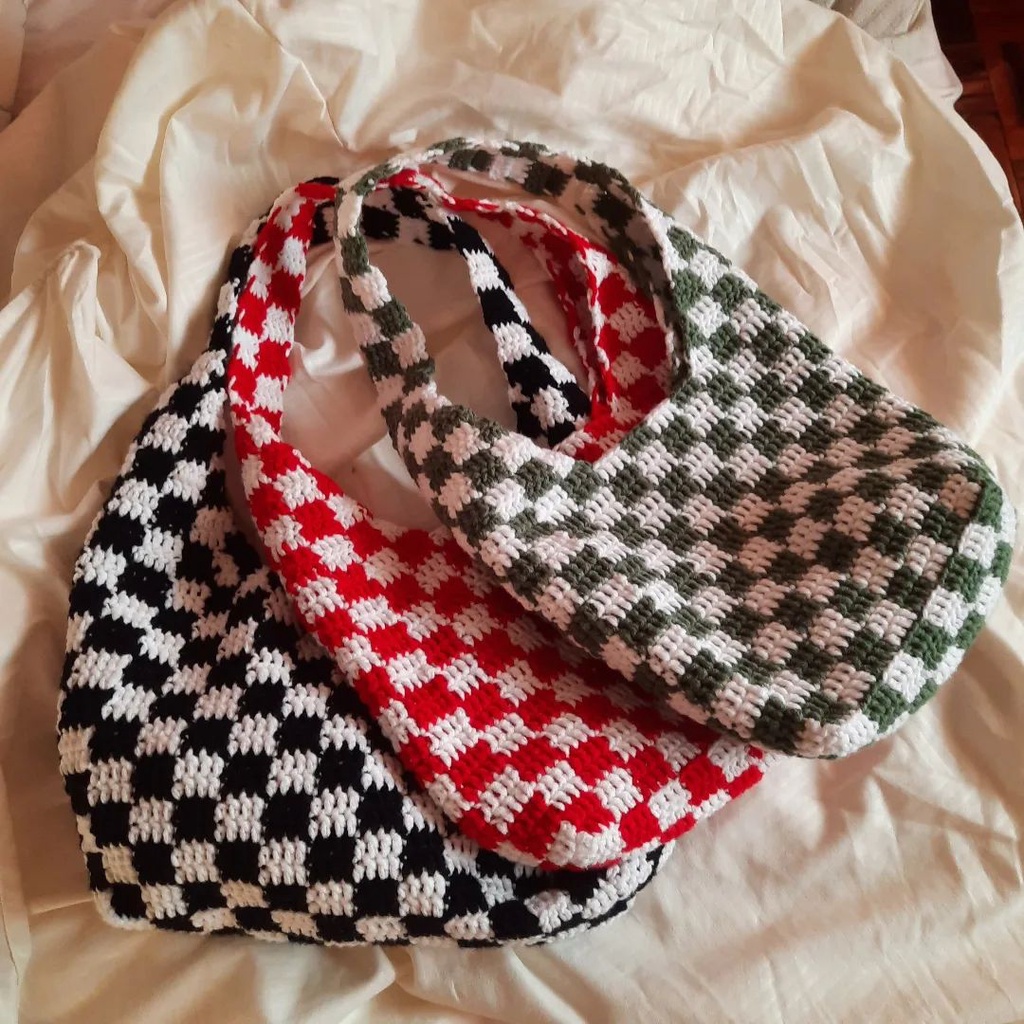 Túi len caro 2 màu handmade - Checkered Handbag 2 size