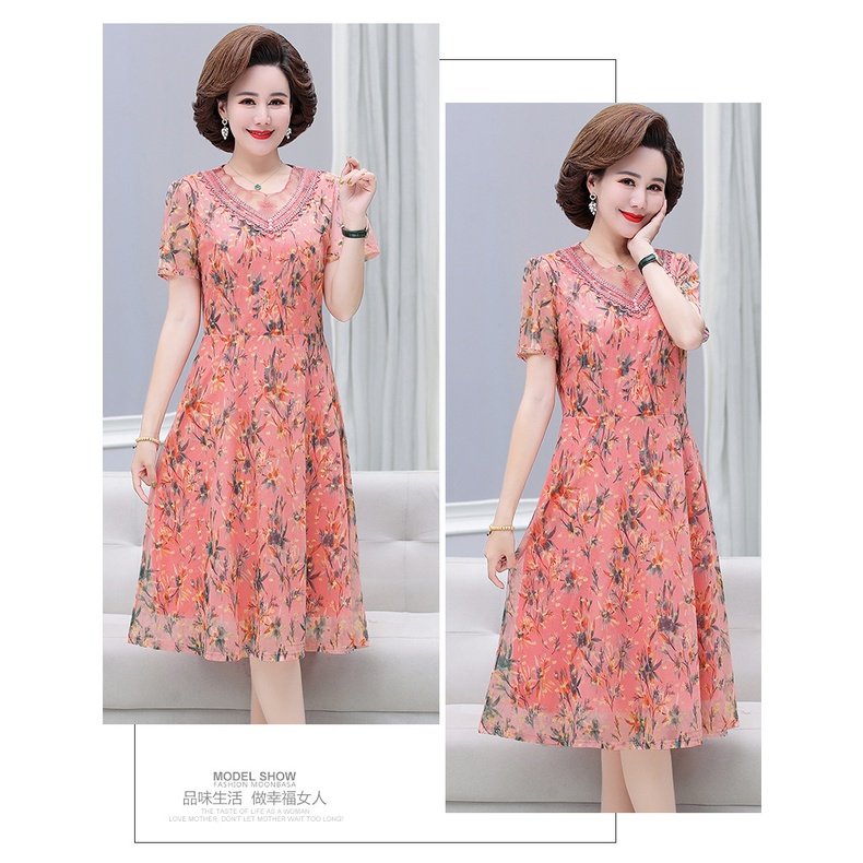 Đầm Chiffon Tay Ngắn Cỡ Lớn Thời Trang Cho Phụ Nữ Trung Niên