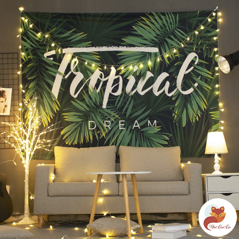 Tranh vải treo tường Tropical trang trí nhà (Tặng đèn nháy)