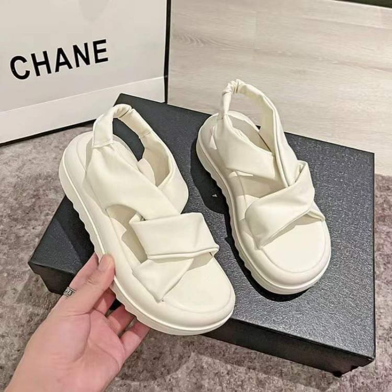 Sandal quai da chéo xoắn chun sau QC loại 1 Xăng đan đế răng cưa 5cm