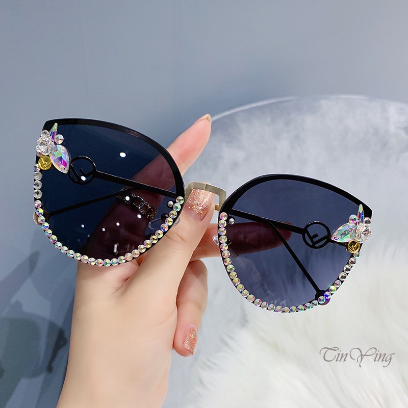 GETNOIVAS Kính Mát Tròn Đính Đá Lấp Lánh Chống Tia UV400 Thời Trang Cho Đi Du Lịch