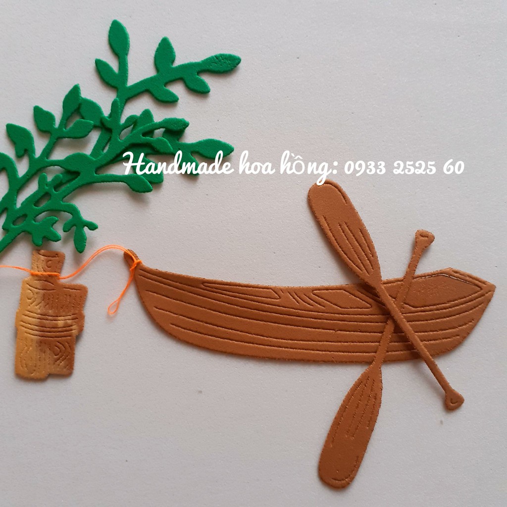 Set 7 chiếc ghe +14 mái chèo +7 gốc cây bằng xốp -Phụ kiện trang trí handmade -Hình trang trí thiệp, scrapbook, bookmark