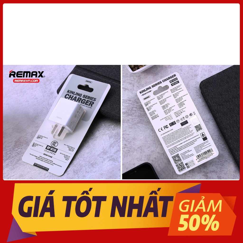 Củ sạc an toàn Remax RPU110 dành cho Samsung, Iphone, Ipad, bảo hành chính hãng toàn quốc 6 tháng