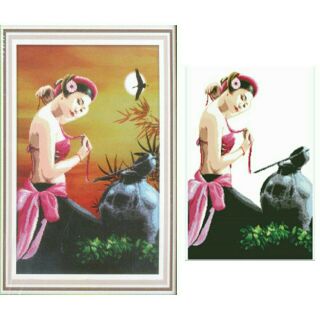 Tranh đính đá cô gái bên ánh trăng h1047