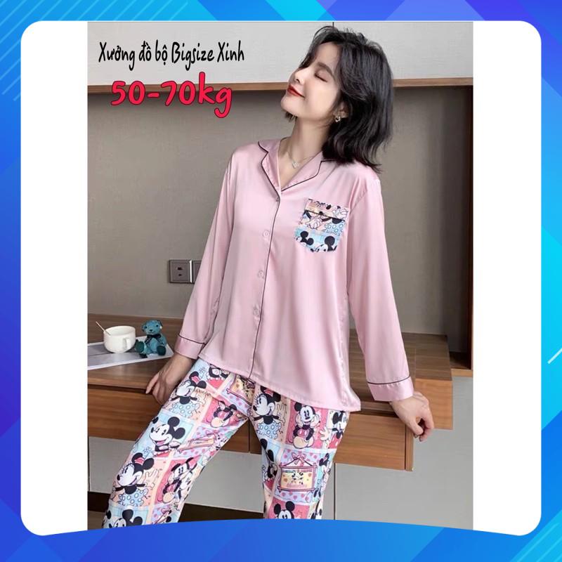 (60-100kg) Đồ bộ Bigsize Lụa sạtin tay dài quần dài micki