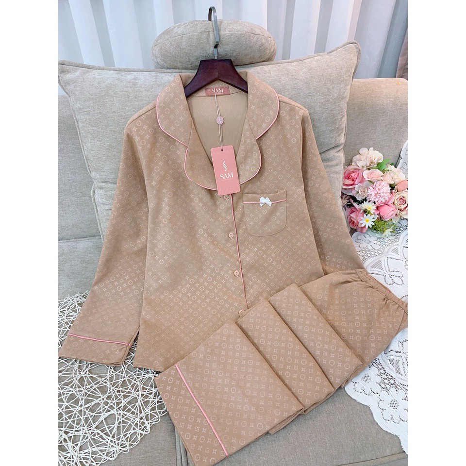 Bộ đồ Nhung tăm Pijama mặc nhà SAM cao cấp họa tiết chìm độc đáo đơn giản, đẽ mặc Đẹp