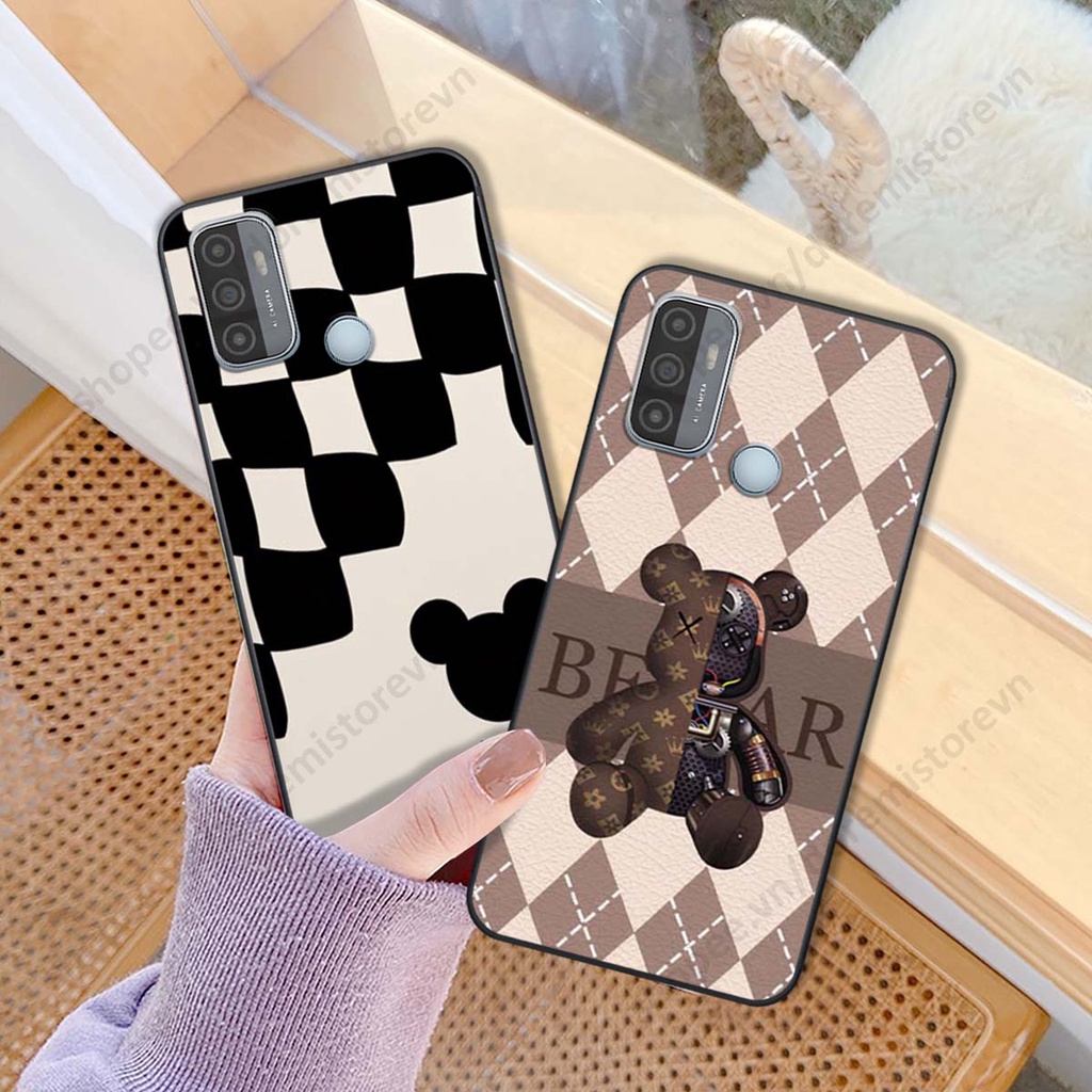 Ốp lưng Oppo A53 hình gấu bear, kaws họa tiết trắng đen black white thời trang