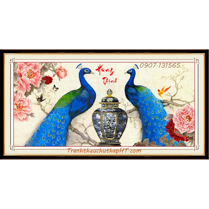 Tranh đính đá con công tài lộc Hưng Thịnh VS450: 90*46cm - tự đính