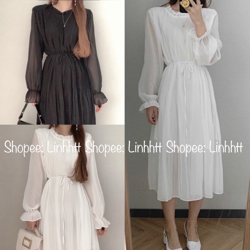 Đầm xếp ly tay dài tiểu thư ulzzang form suông dáng dài Linhhtt Đầm bầu
