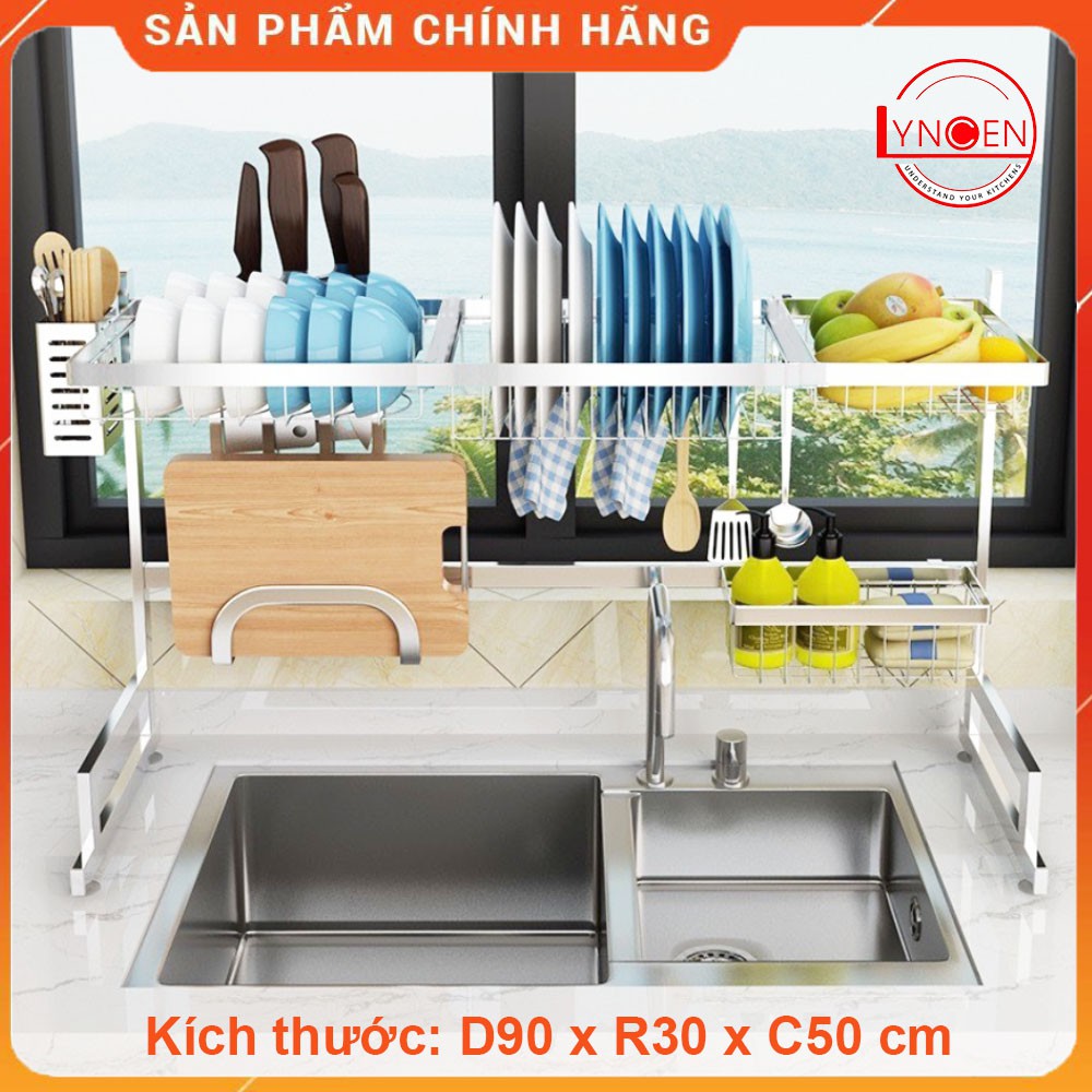 Kệ để chén, bát, đĩa, cắm dao thớt Inox 304 đa năng 8 công dụng trong 1 Lyncen đặt bồn rửa bát - Hàng xuất Nhật