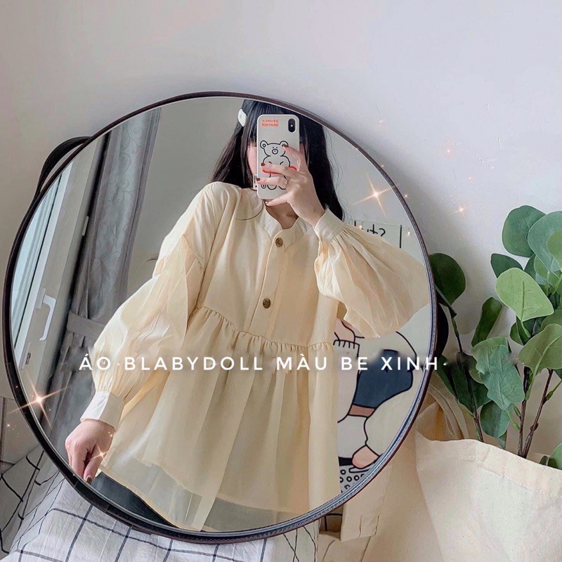 Áo babydoll voan tơ nút giả gỗ hai tầng tiểu thư - BBD06FG