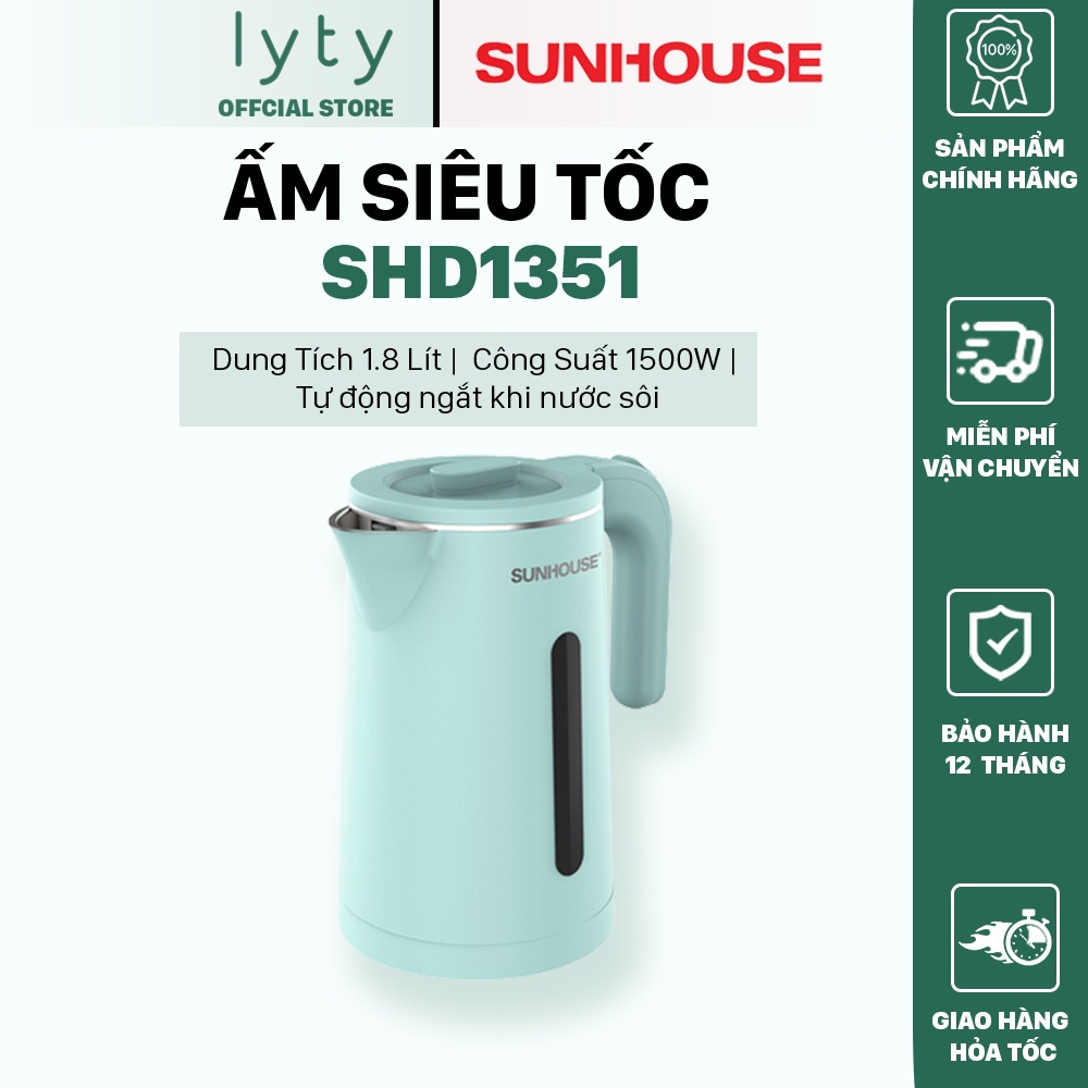 Ấm siêu tốc - Bình đun siêu tốc cao cấp inox 2 lớp chống bỏng 1.8L Sunhouse SHD1351/SHD1353/SHD1355