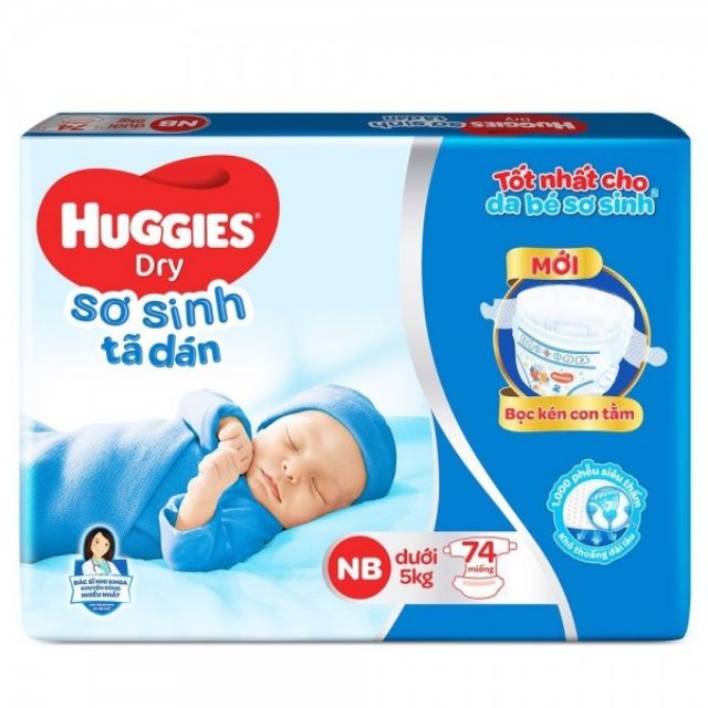 Tã dán sơ sinh Huggies Newborn size NB 58+2 / NB 74 (74 miếng)