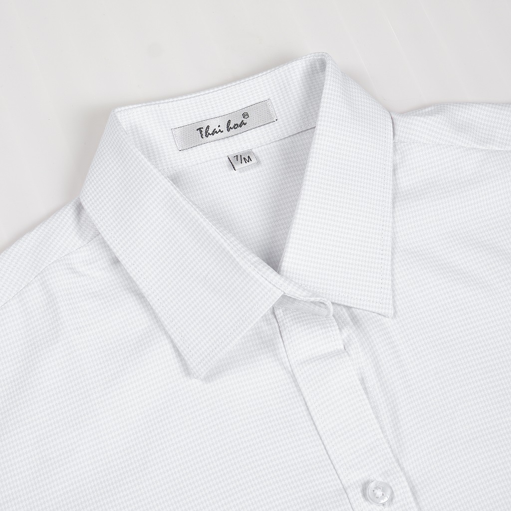 Áo sơ mi công sở nữ dài tay màu trắng đẹp kẻ caro vải cotton Thái Hòa 65-01