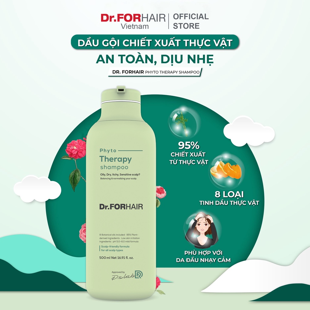 Dầu gội cho da nhạy cảm, dầu gội dưỡng tóc cho da đầu nhạy cảm Dr.FORHAIR Phyto Therapy Shampoo gói 10ml