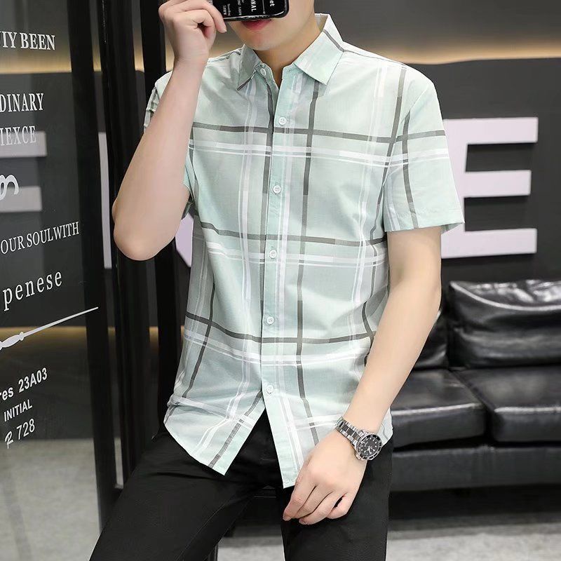 Áo Sơ Mi Ngắn Tay Dáng Ôm Phong Cách Hàn Quốc Giản Dị Dành Cho Nam