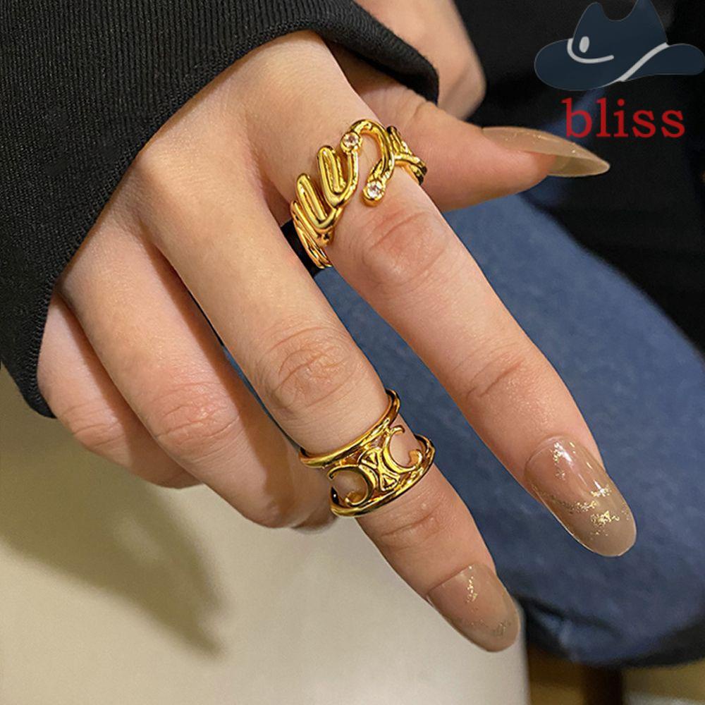 Nhẫn Hở Đính Đá Zircon Đơn Giản Phong Cách Vintage Cho Nam Nữ
