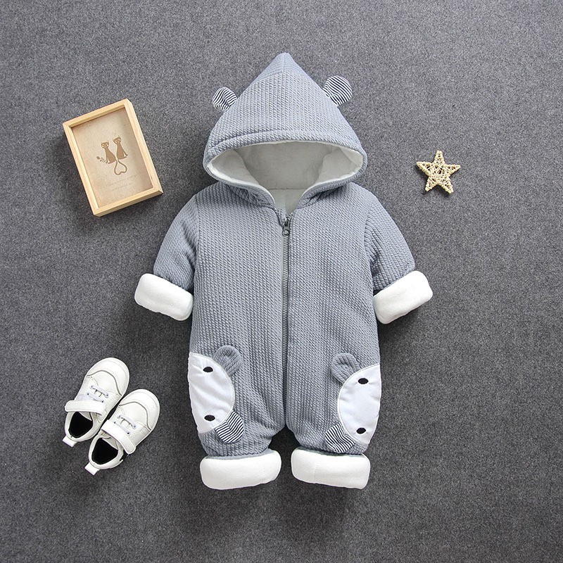 Bộ đồ trẻ em áo liền quần dày dặn, ấm áp cho bé 0-2 tuổi hình gấu cực dễ thương (CLOKID20190001)